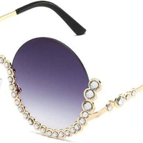 Semi-Rimless Crystal Sun Glasses main image 2